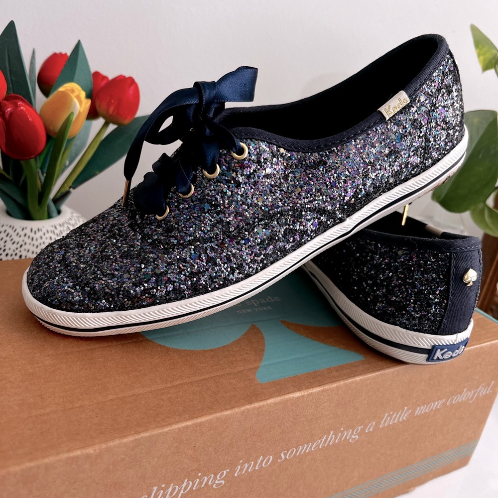 KEDS KATE SPADE Navy Glitter Sneakers Sz 7